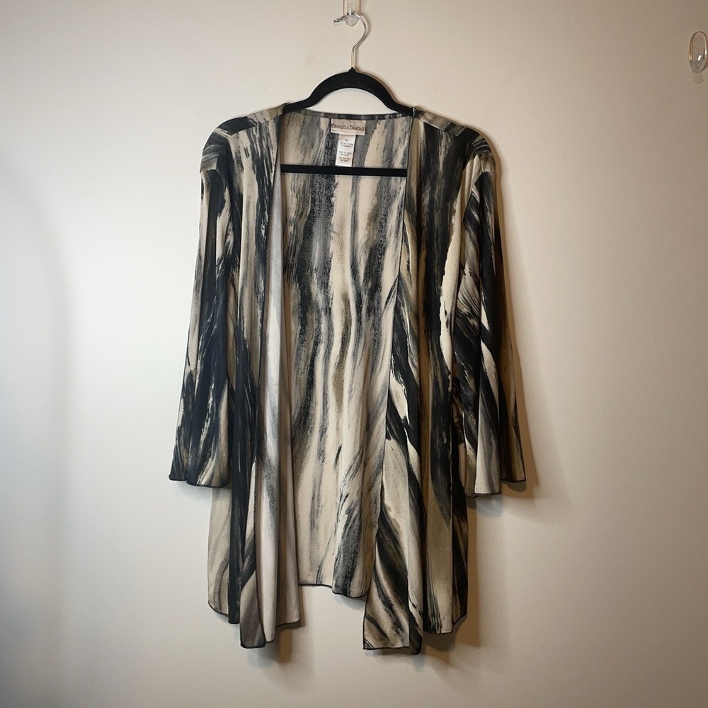 Draper's & Damon's Cardigan Women's XL Black Abstract Open Front Long Sleeve
